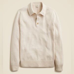 J. CREW Heritage cotton long-sleeve sweater-polo in Heather Natural M $118 CF782